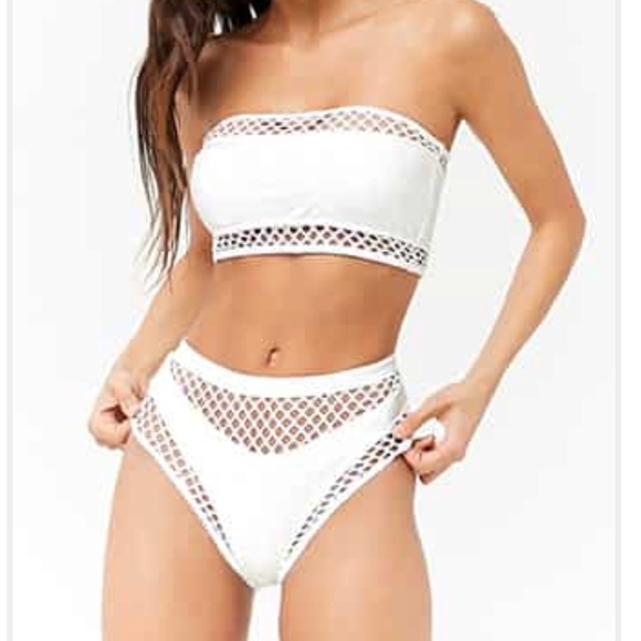 Fishnet overall bandeau with high waist bikini Clearance